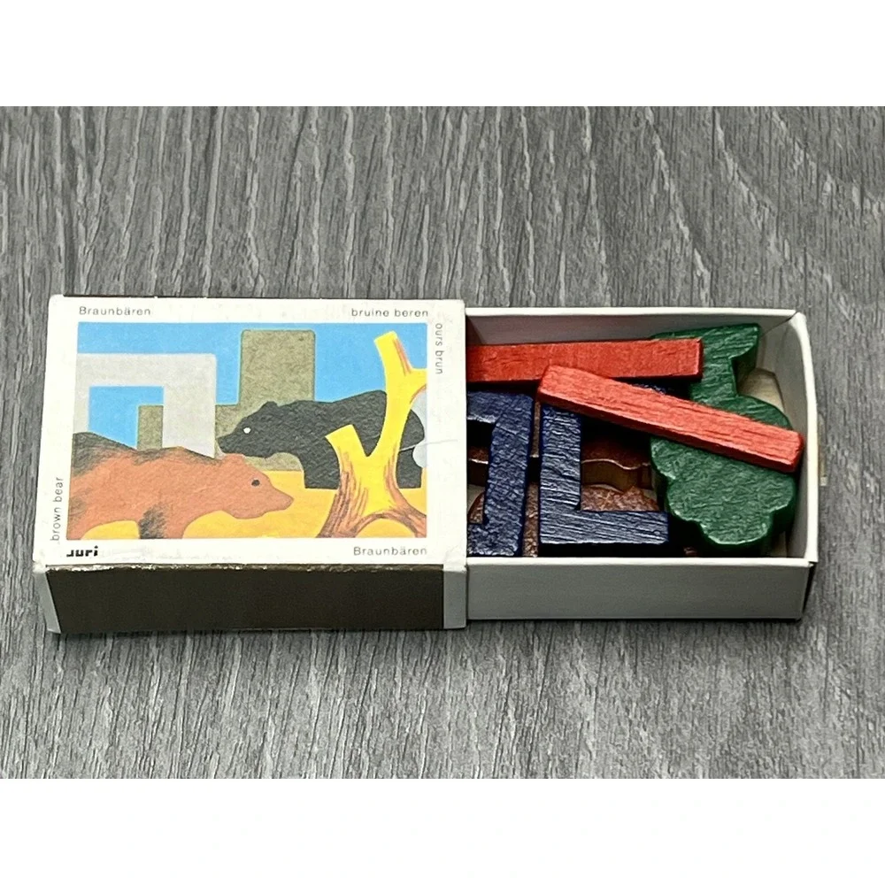 Vtg Juri Brown Bear Wooden Building Blocks Puzzle Set W-Germany Tiny Toy
